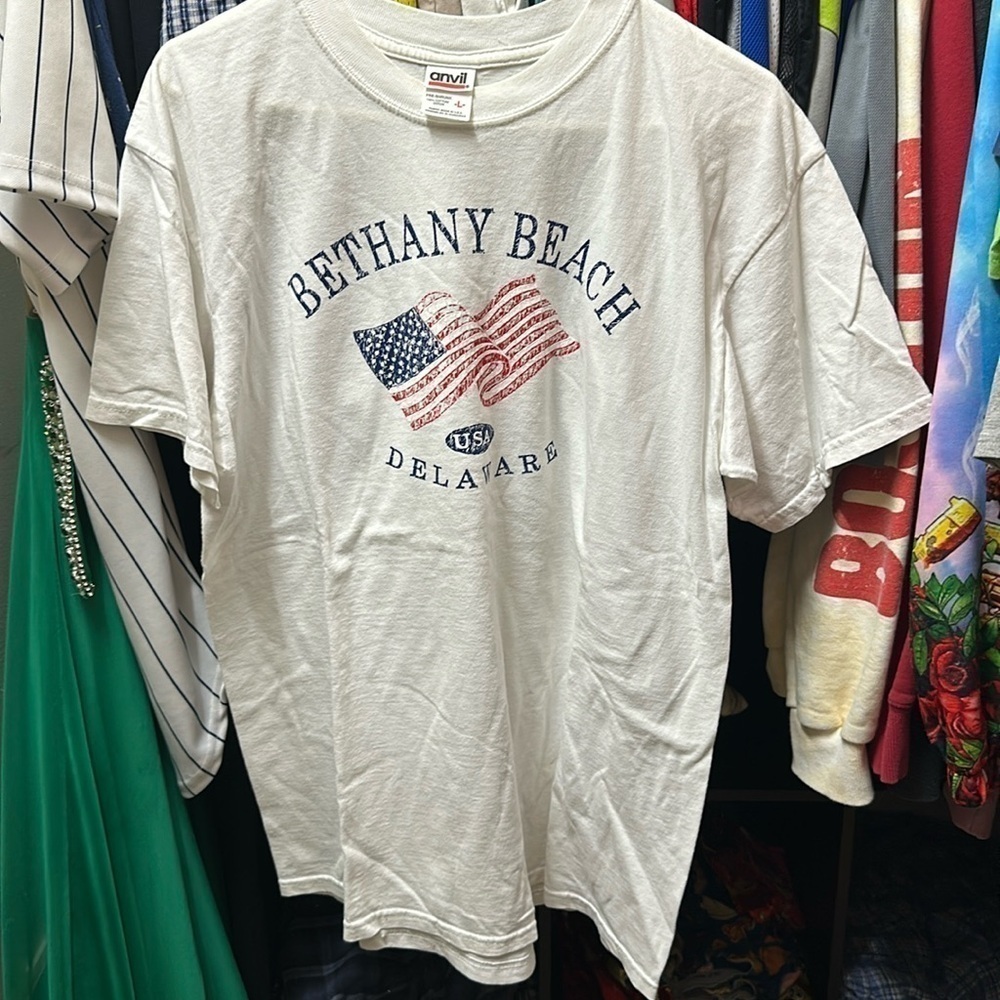 Bethany beach Delaware travel tee men’s adult large patriotic, USA flag